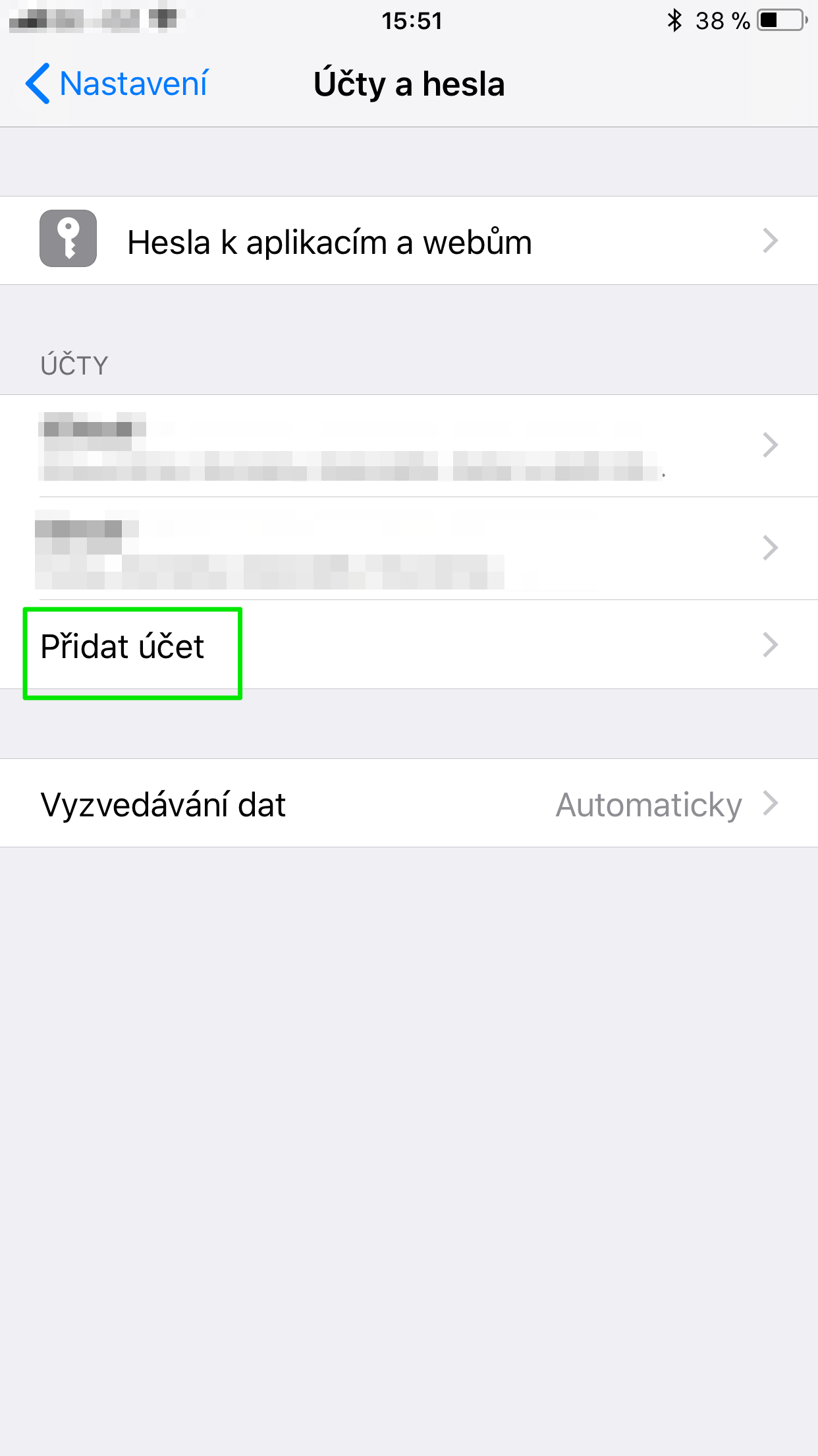 nastavení účtu ios11