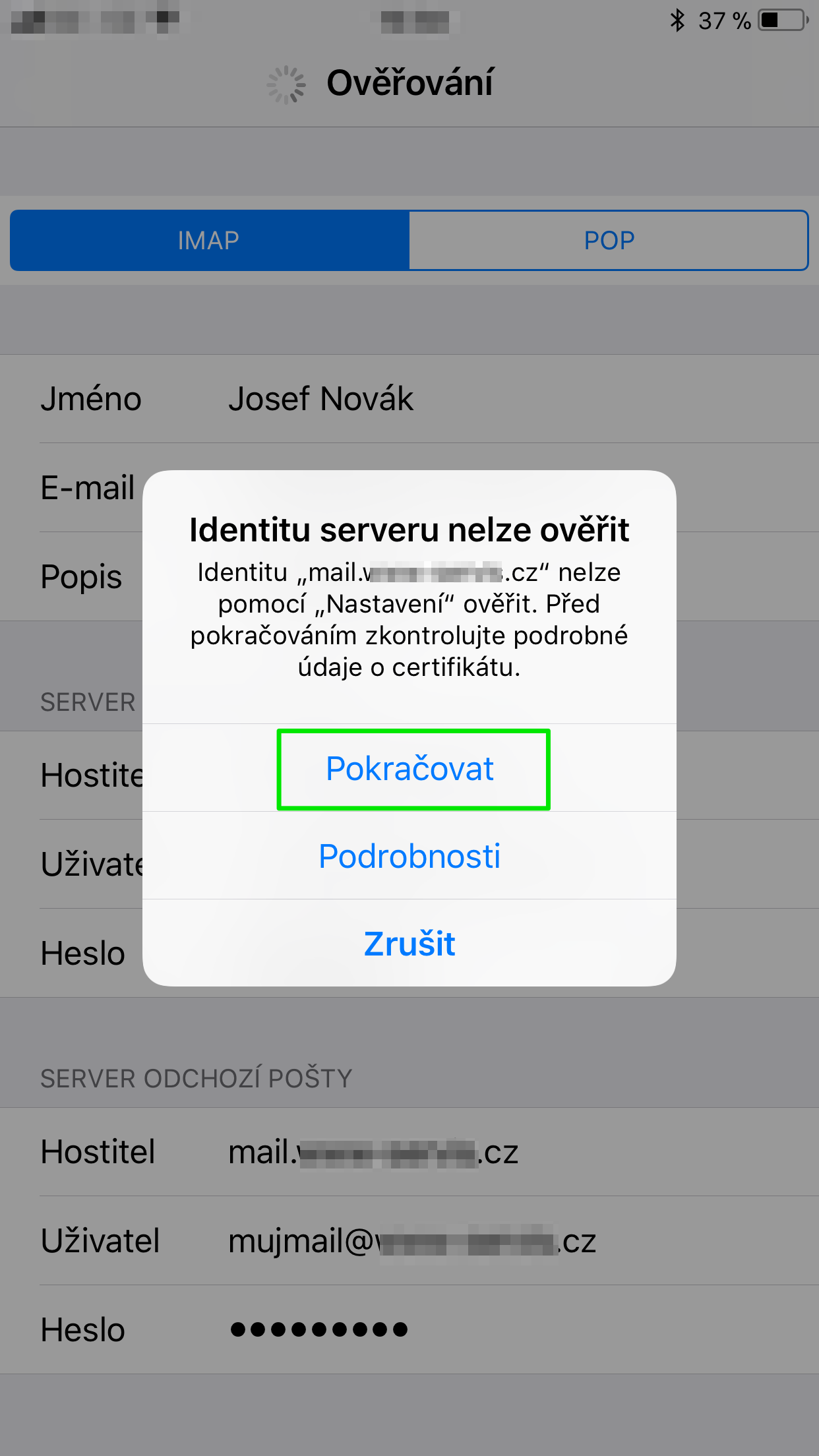 nastavení účtu ios11