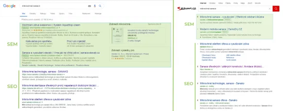 výsledky vyhledávání na google a seznam